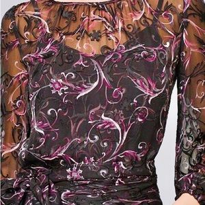 White House Black Market Scroll-Print Tie-Waist Blouse, Size 2